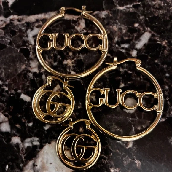 Gold Classic Logo Hoop Earrings - Picture 3 of 3